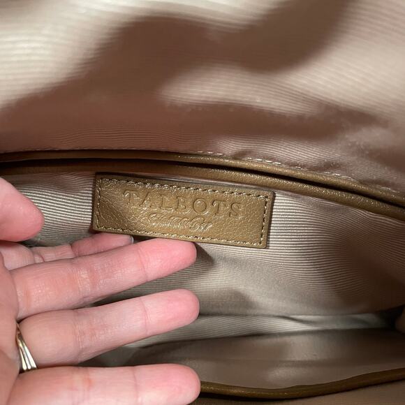 Talbots Tan Leather Satchel Handbag Large Pebbled Multi Zip Compartments NWOT - Picture 9 of 11